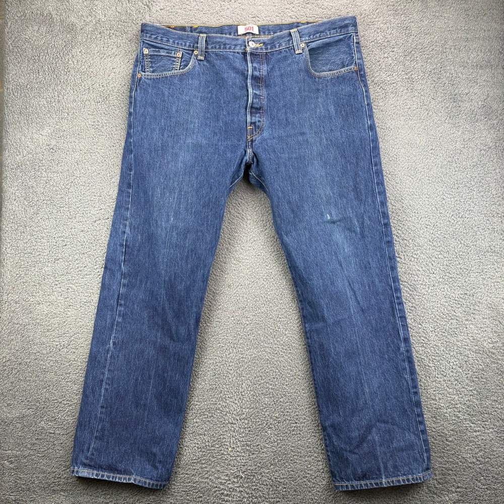 Levis 501 Original Straight Leg Button Fly Blue Denim Jeans Mens 42x32